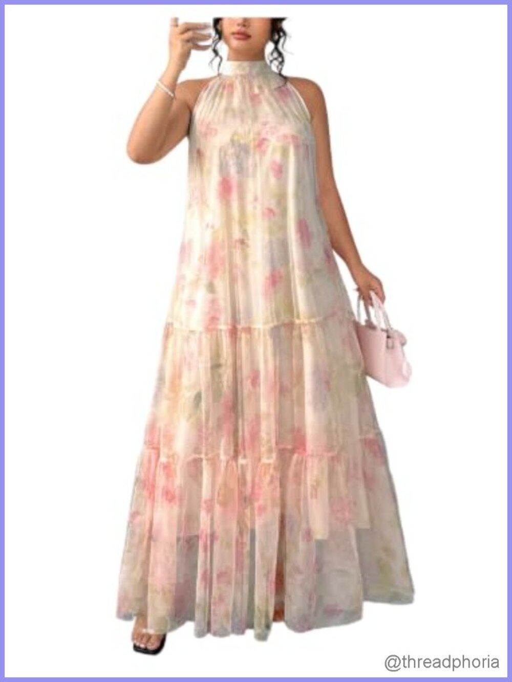 Plus Size Sleeveless Ruffle Hem Long Dress, Loose Fit Women's Maxi Dress